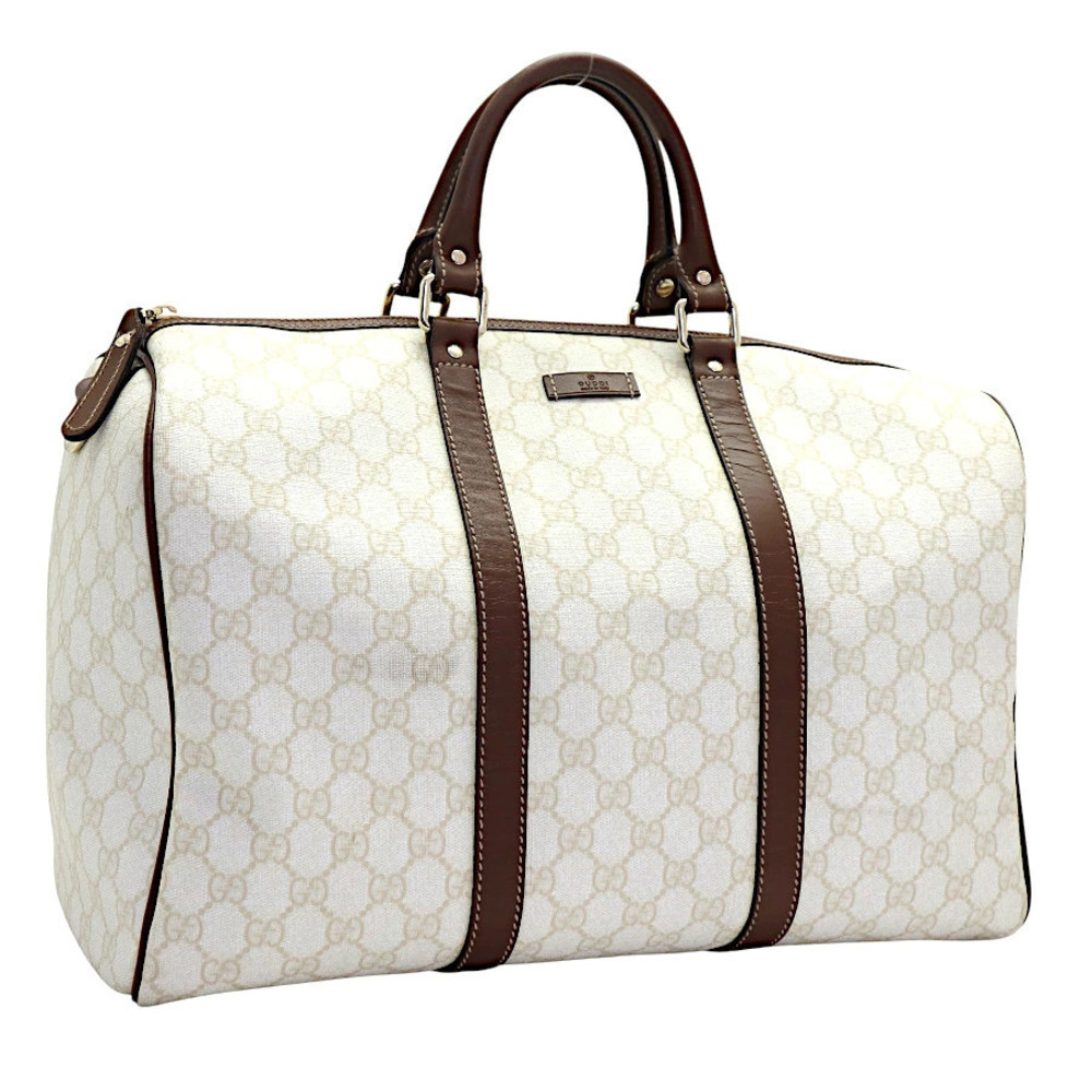 Gucci Boston Bag GG Supreme x Leather Ivory White Brown